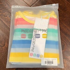 Macaron + Me Bamboo Ombre Stripe Ruffled Short Sleeve Pajama Set 3T NWT